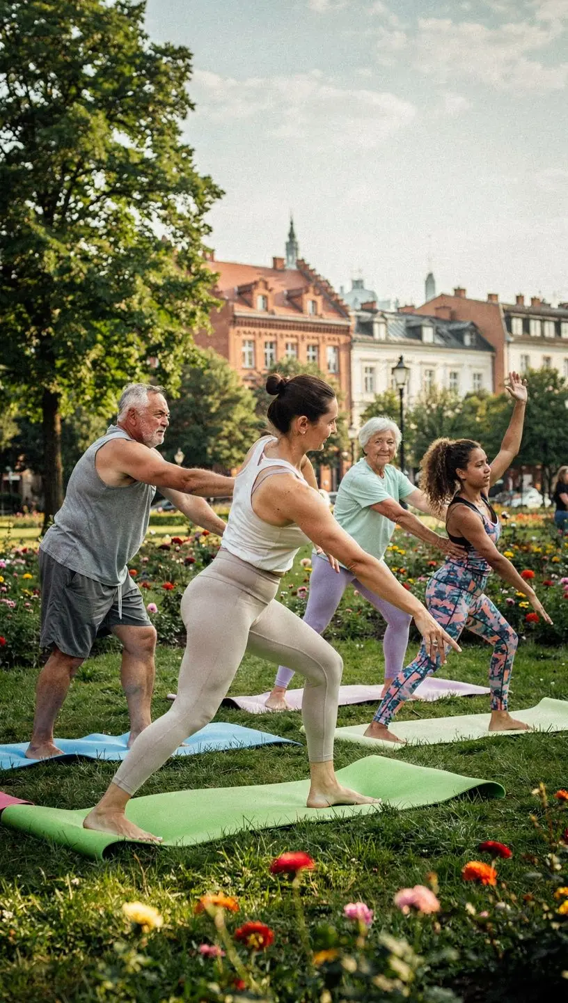 Kobieta wykonująca pozycję jogi, rozciągająca mięśnie ramion i pleców, poprawiająca elastyczność stawów.